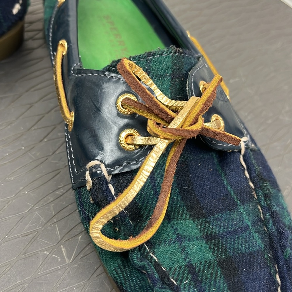 Sperry Blue and Green Plaid Topsider Boat Shoes Womens 7.5 - Picture 14 of 15